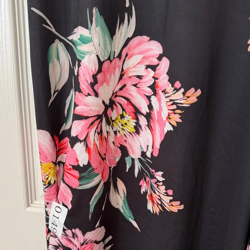 Johnny Was Underliner Black Dress with Pink Floral Design - Picture 4 of 5